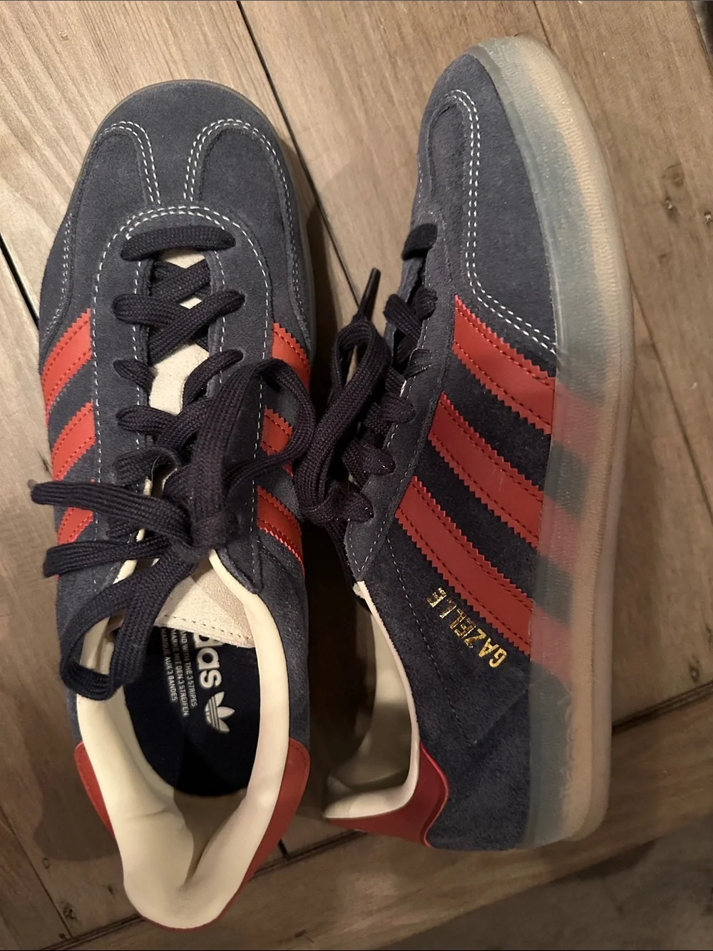 adidas Gazelle Navy Suede Sneakers with Red Stripes